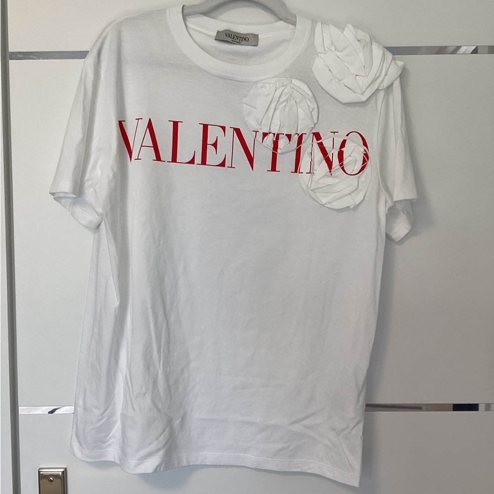 Valentino Red and White Floral T-Shirt